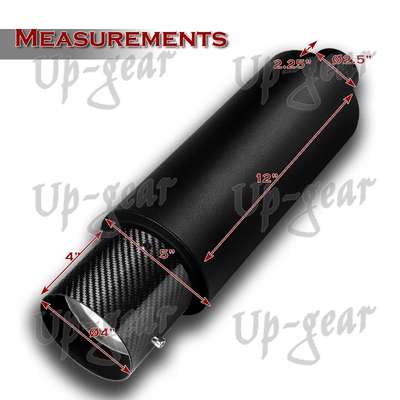 Universal 4" N1 Carbon Fiber Tip Black T-304 Weld-On Exhaust Muffler 2.5" Inlet image 2