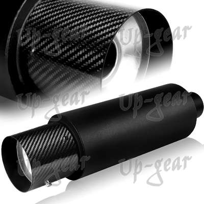 Universal 4" N1 Carbon Fiber Tip Black T-304 Weld-On Exhaust Muffler 2.5" Inlet