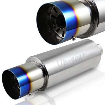 Universal 4" JDM Titanium Burnt N1 Tip T-304 Exhaust Muffler+Silencer 2.5" Inlet