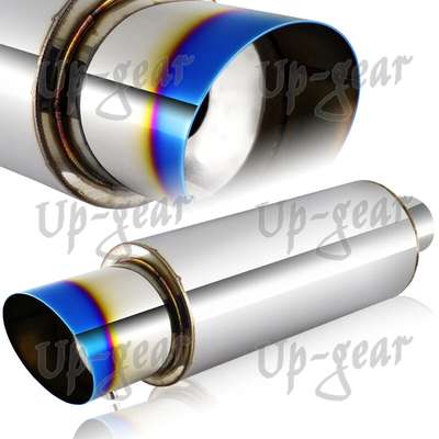 4" N1 Slant Titanium Burnt Tip Stainless Exhaust Muffler 3" Inlet+Silencer