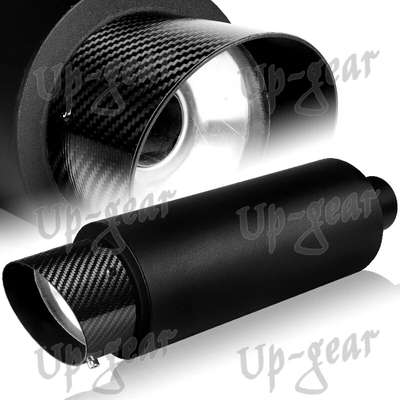 Universal Black Stainless Exhaust Muffler 4" Carbon Fiber Slant Tip 2.5" Inlet