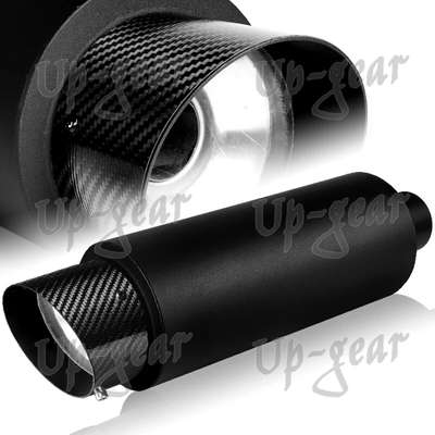 Universal 4" Carbon Fiber Slant Tip Black Stainless Exhaust Muffler 3" Inlet