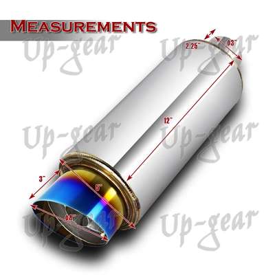 4" Titanium Burnt Slant Tip Stainless Steel Exhaust Muffler 3"Inlet+Silencer image 2