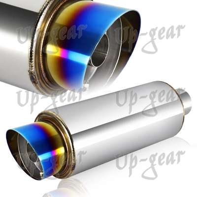 4" Titanium Burnt Slant Tip Stainless Steel Exhaust Muffler 3"Inlet+Silencer