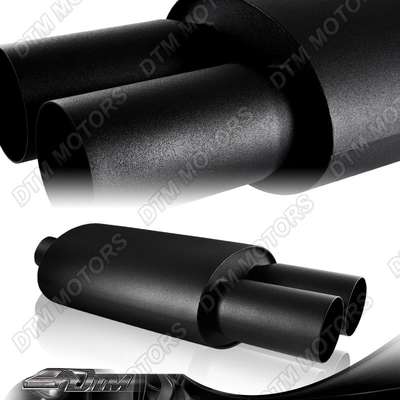 3" Dual Flat Tip T-304 Stainless Steel 2.5" Inlet Black Weld-on Muffler Exhaust
