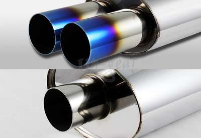 Universal 3" Dual Titanium Burnt Tip T-304 Stainless Exhaust Muffler 3" Inlet image 2