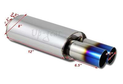 Universal 3" Dual Titanium Burnt Tip T-304 Stainless Exhaust Muffler 3" Inlet image 4