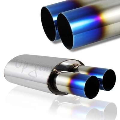 Universal 3" Dual Titanium Burnt Tip T-304 Stainless Exhaust Muffler 3" Inlet image 5