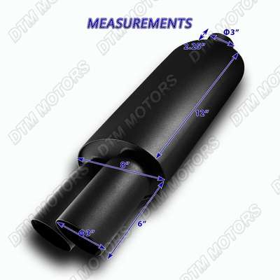 3" Dual Flat Tip T-304 Stainless Steel 3.0" Inlet Black Weld-on Muffler Exhaust image 5