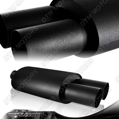 3" Dual Flat Tip T-304 Stainless Steel 3.0" Inlet Black Weld-on Muffler Exhaust