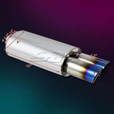 3" Dual Blue Burnt Slant Tip Stainless 2.5" Weld-on Muffler Exhaust Universal image 3