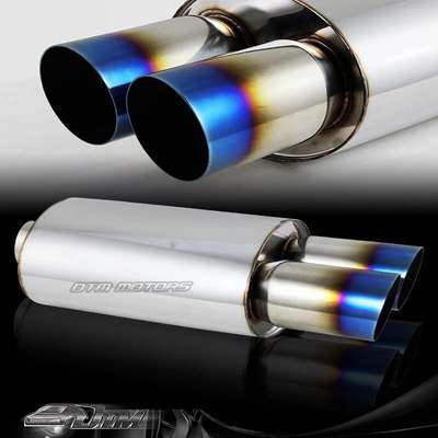 3" Dual Blue Burnt Slant Tip Stainless 2.5" Weld-on Muffler Exhaust Universal image 4