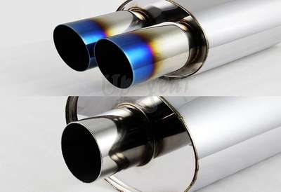 Universal 3" Dual Titanium Burnt Slant Tip Stainless Exhaust Muffler 2.5" Inlet image 2