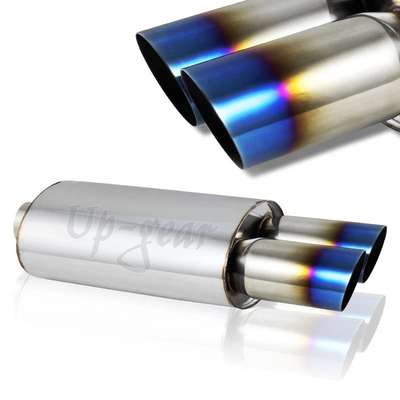 Universal 3" Dual Titanium Burnt Slant Tip Stainless Exhaust Muffler 2.5" Inlet