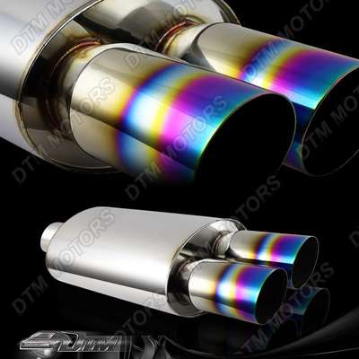 3" Dual Rainbow Burnt Slant Tip Stainless 2.5" Inlet Muffler Exhaust Universal