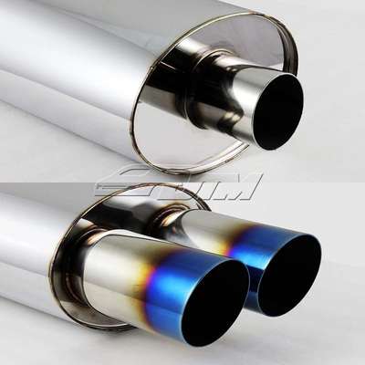 3" Dual Slant Blue Burnt Tip T304 Stainless 3" Inlet Muffler Exhaust Universal image 2