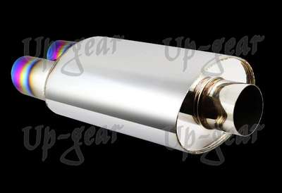 Universal 3" Dual Rainbow Burnt Slant Tip Stainless Exhaust Muffler 3" Inlet image 3