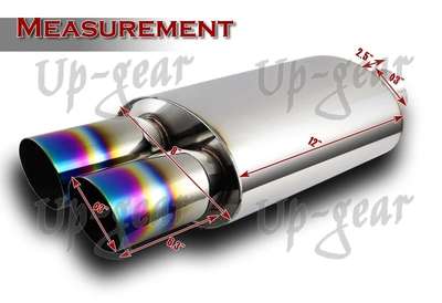 Universal 3" Dual Rainbow Burnt Slant Tip Stainless Exhaust Muffler 3" Inlet image 4