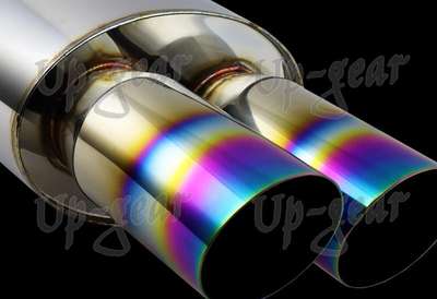Universal 3" Dual Rainbow Burnt Slant Tip Stainless Exhaust Muffler 3" Inlet image 5