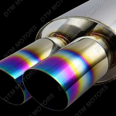 3" Dual Slant Rainbow Burnt Tip Stainless 3" Inlet Muffler Exhaust Universal image 2