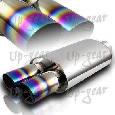 Universal 3" Dual Rainbow Burnt Slant Tip Stainless Exhaust Muffler 3" Inlet