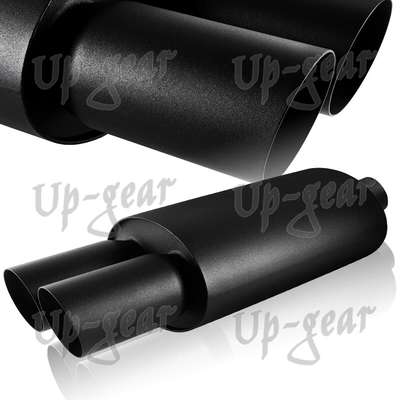 Universal 3" Dual Slant Tip DTM Black Stainless Exhaust Weld-On Muffler 3" Inlet
