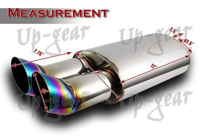 Universal 3" Dual Rainbow Burnt Tip Stainless T-304 Exhaust Muffler 2.5" Inlet image 2