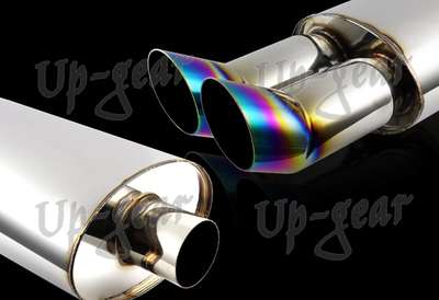 Universal 3" Dual Rainbow Burnt Tip Stainless T-304 Exhaust Muffler 2.5" Inlet image 5