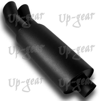 Universal 3" DTM Style Dual Tip Black T-304 Weld-on Exhaust Muffler 2.5" Inlet image 5
