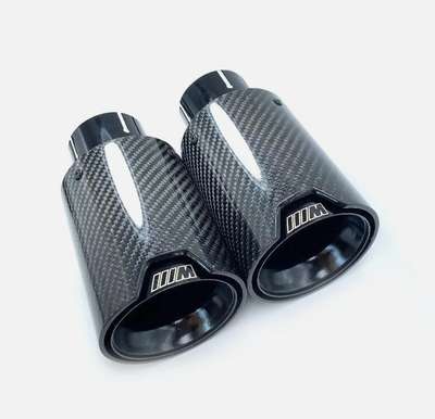 2PC Glossy Black Carbon Fiber Exhaust Tip-Inlet 66mm Fit BMW M Performance Pipes image 2