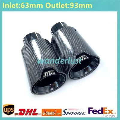2PCS Glossy Black Carbon Fiber Exhaust Tip For M Performance BMW ID:63mm OD:93mm