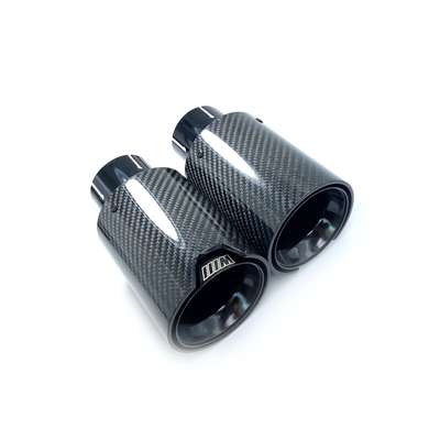2PCS Glossy Black Carbon Fiber Exhaust Tip For M Performance BMW Universal Pipes image 4