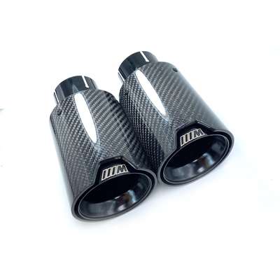 2PCS Glossy Black Carbon Fiber Exhaust Tip For M Performance BMW Universal Pipes