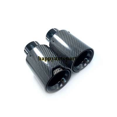 2PCS Glossy Black Carbon Fiber Exhaust Tip For M Performance BMW Universal Pipes image 5
