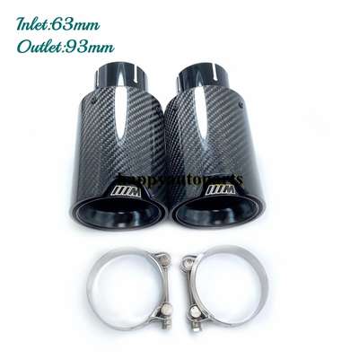 2PCS Glossy Black Carbon Fiber Exhaust Tip For M Performance BMW Universal Pipes