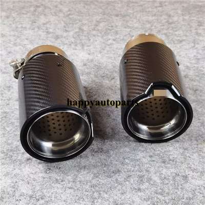 2PCS Glossy Silver Carbon Fiber Exhaust Tip For M Performance BMW Universal Pipe image 4