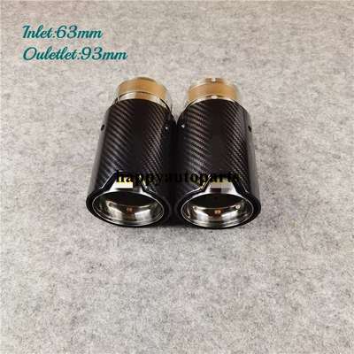 2PCS Glossy Silver Carbon Fiber Exhaust Tip For M Performance BMW Universal Pipe