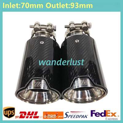 2X Glossy Silver Carbon Fiber Exhaust Tip For M Performance BMW ID:70mm OD:93mm