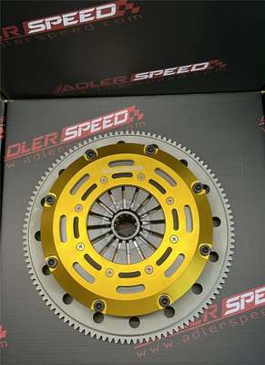 ADLERSPEED Flywheel ADLERSPEED-RACING-CLUTCH-TWIN-DISC-+-FLYWHEEL-FOR-BMW-M3-E46-6-SPEED-2001-2006 &ndash; Ceramic Disc style: Rigid hub Disc size: 7.25" (185mm) Disc Spline: 185x1-3/8" x 10 Clutch Type: Push Style Release mechanis Clutch cover: Aircraft high quality alu Release bearing: Include Alignment tool: Not include Disc quantities: 2 Disc Diameter: Disc size：7.25" (185mm) OE/OEM Part Number: Does Not Apply Type: Clutch Kit Application: For 2001-2006 BMW M3 E46 6-SPEED Reference OE/OEM Number: Does Not Apply UPC: Does not apply Country of Origin: China &ndash; Fits BMW M3 E46 6-SPEED 2001-2006 thumbnail 4