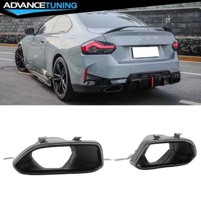 Fits 22-26 BMW 2-Series G42 M240i Square Exhaust Tail Pipe Tips Black Aluminum