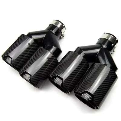 BMW M PERFORMANCE BLACK CARBON FIBRE EXHAUST TIPS STEEL TWIN Y PIECE STAGGERED image 2