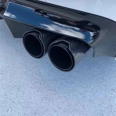 BMW M PERFORMANCE BLACK CARBON FIBRE EXHAUST TIPS STEEL TWIN Y PIECE STAGGERED image 3