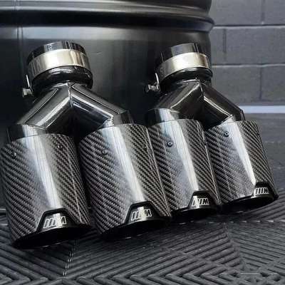 BMW M PERFORMANCE BLACK CARBON FIBRE EXHAUST TIPS STEEL TWIN Y PIECE STAGGERED image 5