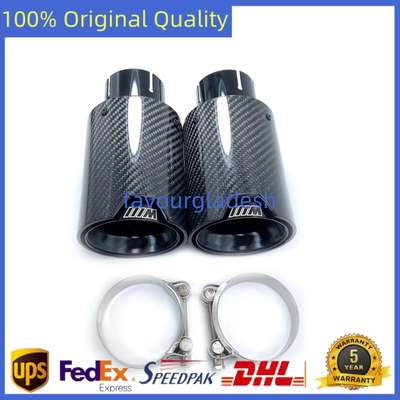 2PCS 2.5''Inlet Glossy Black Carbon Fiber Exhaust Tip For M Performance BMW Pipe