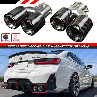 FOR 2019-2026 BMW G20 M340i 330i CARBON FIBER STAINLESS QUAD EXHAUST MUFFLER TIP image 3