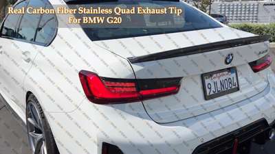 FOR 2019-26 BMW G20 M340i 330i CARBON FIBER STAINLESS QUAD EXHAUST TIP FINISHERS image 3