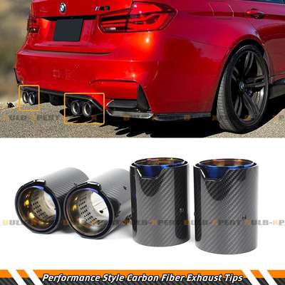 FOR BMW M2 M3 M4 CARBON FIBER STAINLESS BLUE BURNT TIP EXHAUST PIPE FINISHER 4PC image 2