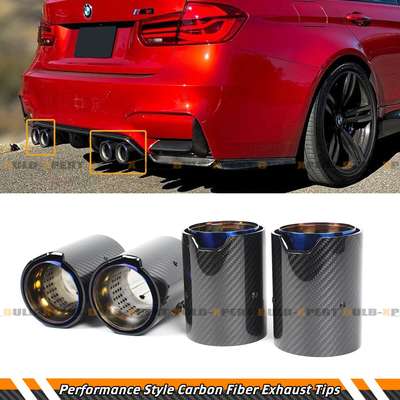 FOR BMW M2 M3 M4 CARBON FIBER STAINLESS BLUE BURNT TIP EXHAUST PIPE FINISHER 4PC