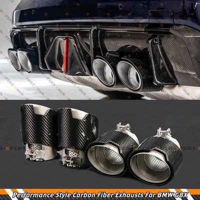 For 21-26 BMW G80 G82 M3 M4 Carbon Fiber Stainless Exhaust Tip Pipe Finisher x 4