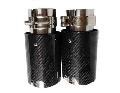 For M Performance BMW Universal Pipes Tips 2PCS Silver+ Carbon Fiber Exhaust Tip image 3